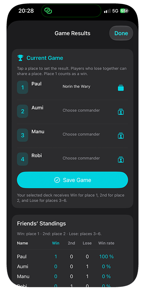 MoxBox: Game results and standings