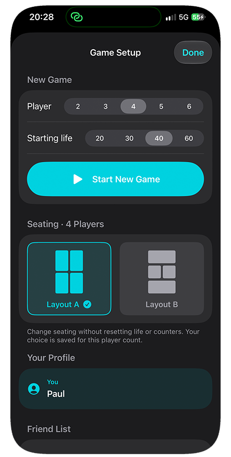 MoxBox: Game setup and seating